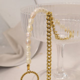 Collar chapado en oro de 14 quilates con revestimiento de acero de titanio y perlas barrocas geométricas de estilo simple