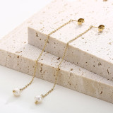 1 par de pendientes colgantes de acero inoxidable con perlas y cadena de Color sólido, estilo moderno, estilo Simple