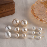 Pendientes redondos de acero inoxidable con incrustaciones de perlas, 1 par
