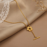 Collar con colgante de oro con incrustaciones de acero y titanio, flor de moda, 1 pieza
