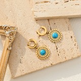 1 par de pendientes colgantes chapados en oro turquesa de acero inoxidable con incrustaciones de sol