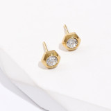 Pendientes de acero inoxidable con forma de corazón hexagonal, estilo Simple, con forma de corazón hexagonal, raya en espiral, chapados en circonita