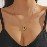 1 Collar de girasol galvanizado de oro real Ins europeo y americano Collar de plumas de esmeralda con microincrustaciones de sexo opuesto de acero inoxidable para mujer