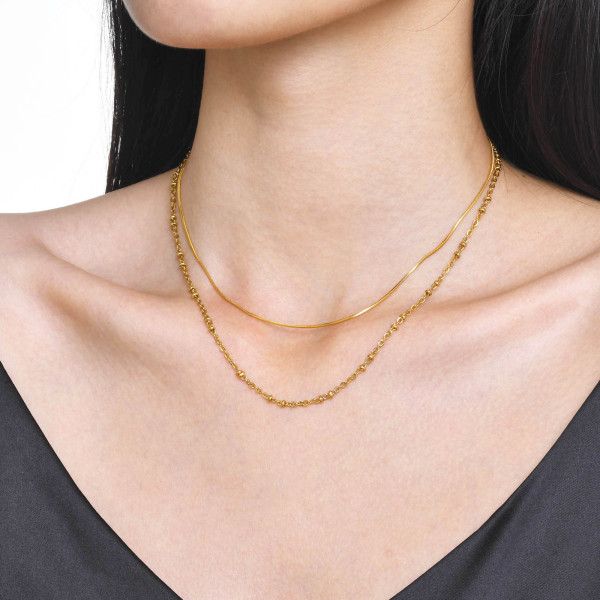 Collares de doble capa chapados en oro de 18 quilates chapados en capas de acero inoxidable de color sólido de vacaciones estilo IG