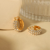 1 par de pendientes chapados en oro de 18 quilates con incrustaciones de diamantes de imitación de acero inoxidable con incrustaciones de color sólido de estilo simple