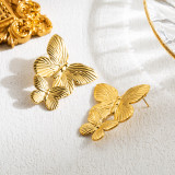 1 par de pendientes de piedra Natural con perlas artificiales de acero inoxidable con flores de mariposa estilo IG