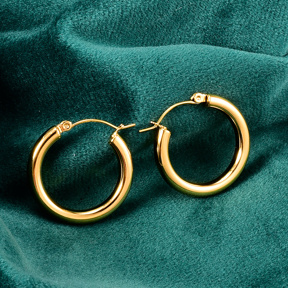 Pendientes coreanos de acero de titanio con aro circular grueso chapado en oro, joyería al por mayor