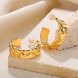 1 par de pendientes chapados en oro de 18 quilates de acero inoxidable con volantes plisados ​​chapados en Color sólido estilo Retro Simple