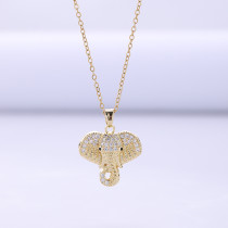 1 Collar con colgante de elefante de diamantes chapado en oro real estilo Hip Hop personalizado Collar de animales salvajes Cadena de clavícula Regalo de fiesta para mujer