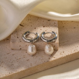 1 par de pendientes colgantes chapados en oro de 18K chapados en perlas de agua dulce de acero inoxidable geométricos elegantes estilo INS