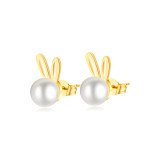 1 par de pendientes de perlas artificiales de acero inoxidable con incrustaciones de perlas de estilo Simple y bonito