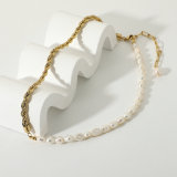 Collar de oro de 14 quilates con cadena torcida de perlas naturales de agua dulce