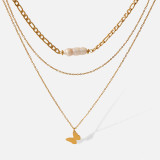 Collares acodados de perlas chapadas en oro de 18K de acero inoxidable con mariposa elegante al por mayor