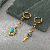 Pendientes colgantes de piedra natural asimétrica de acero inoxidable con gotas de agua de estrella de estilo vintage 1 par