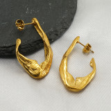 1 par de aretes chapados en oro de 18 quilates de acero inoxidable con ondas redondas en forma de C de estilo Simple Retro