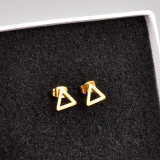 Pendientes estilo simple triángulo acero titanio chapado en oro 1 par