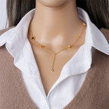 Collar con colgante de diamantes de imitación con incrustaciones de acero titanio y trébol de cuatro hojas de estilo simple