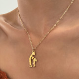 Collar con colgante chapado en oro de 14 quilates con revestimiento de acero inoxidable en forma de corazón con retrato de estilo simple de MAMA