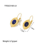 1 par de pendientes chapados en oro de lapislázuli de acero inoxidable con incrustaciones de ojo de diablo geométrico para mujer
