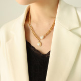 Collar De Acero De Titanio En Oro De 18 Quilates Con Perlas Y Incrustaciones De Cadena Geométrica De Moda