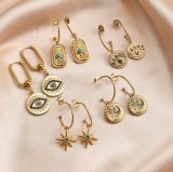 Pendientes colgantes de circonita de acero inoxidable con incrustaciones de Luna, ojo del diablo, ropa de calle informal, 1 par