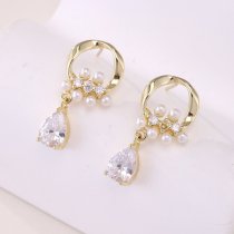 1 par de pendientes colgantes de circón de perlas artificiales de acero inoxidable con incrustaciones geométricas de estilo coreano de estilo Simple