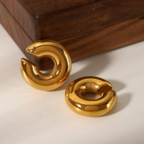 1 par de aretes de aro chapados en oro de 18 quilates de acero inoxidable chapado en color sólido estilo vintage
