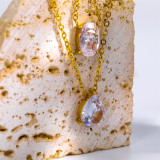 Collar con colgante de diamantes de imitación con incrustaciones de acero inoxidable con gotas de agua ovaladas retro, 1 pieza