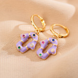 1 par de pendientes colgantes de circonita con incrustaciones de esmalte de acero inoxidable geométricos retro