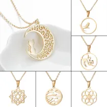 Venta al por mayor Collar de acero de titanio con flor de luna de estilo simple de 1 pieza
