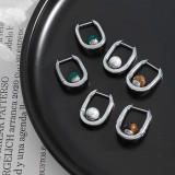 Pendientes geométricos de piedra natural con perlas artificiales y revestimiento de acero de titanio, 1 par
