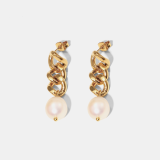 1 par de pendientes colgantes chapados en oro y perlas de agua dulce de acero inoxidable chapado en Color sólido estilo clásico estilo Simple