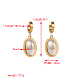 1 par de pendientes colgantes chapados en oro y perlas de acero de titanio con incrustaciones de forma de corazón redondo de pentagrama clásico elegante