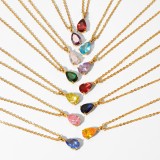 Collar simple con colgante en forma de gota de acero inoxidable con circonitas de color chapado en oro de 18 quilates