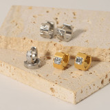 1 par de pendientes chapados en oro de 18 quilates con incrustaciones de diamantes de imitación de acero inoxidable con incrustaciones cuadradas circulares de estilo simple