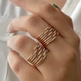 Niche Design Ring Simple High-Grade Multi-Line Ring Brass Plated 18K Gold Forefinger Ring Women