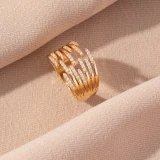 Niche Design Ring Simple High-Grade Multi-Line Ring Brass Plated 18K Gold Forefinger Ring Women