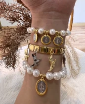 Vintage Rock Madonna Of Guadalupe Boots 304 Stainless Steel Brass Plated Water Plated 18K Gold Plated Zirconia Sliding Chain/Adjustable Chain Pure Rope Bracelet Wholesale