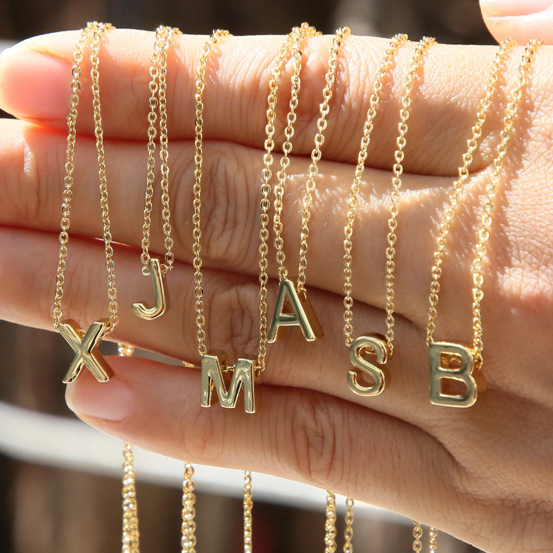 Brass Cable Chain Letter Pendant Necklace