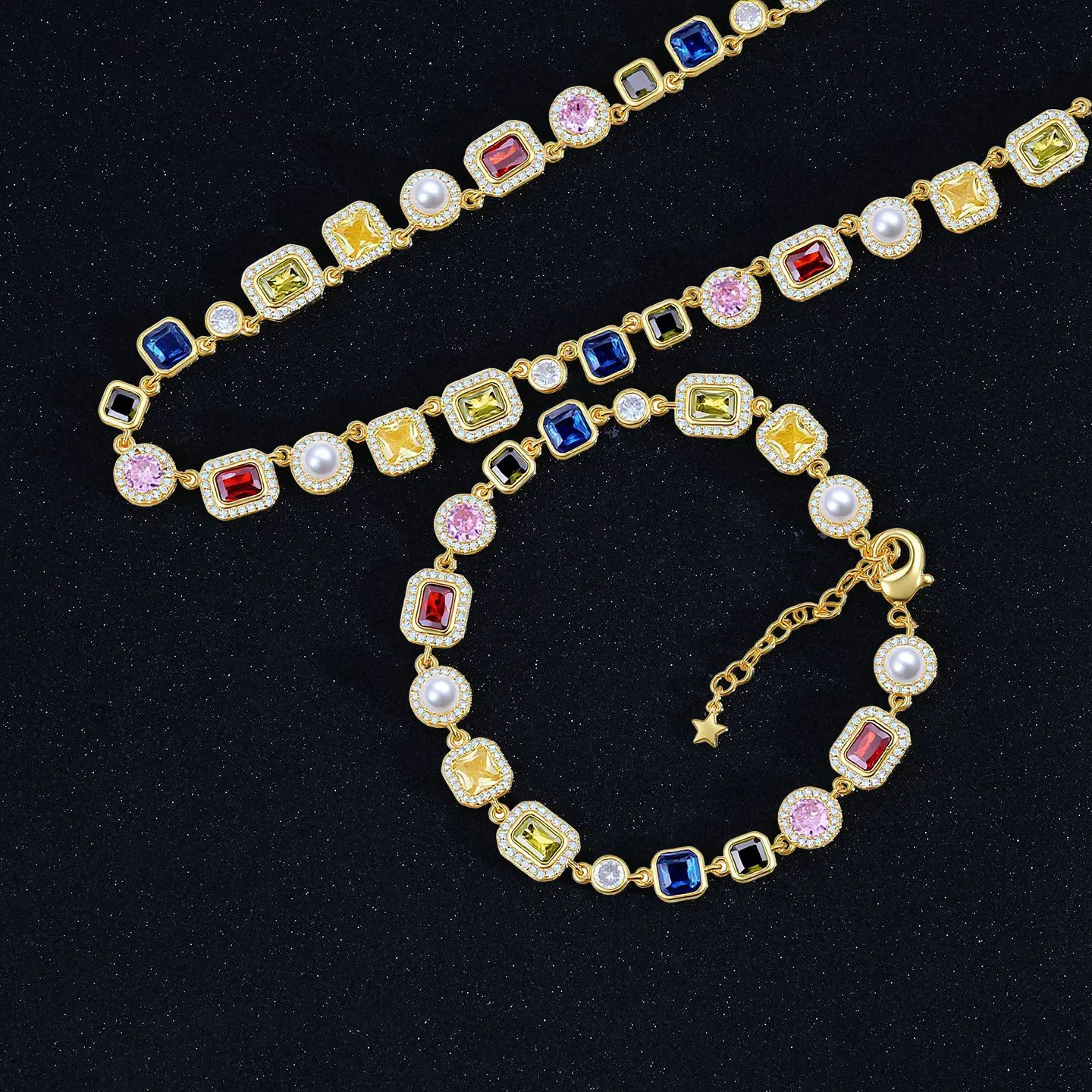 Fashion Chain Necklace Multi-Color Cubic Oxidized Zirconia Gemstone Enamel Pattern Mix Color Hip Hop Jewelry Accessory