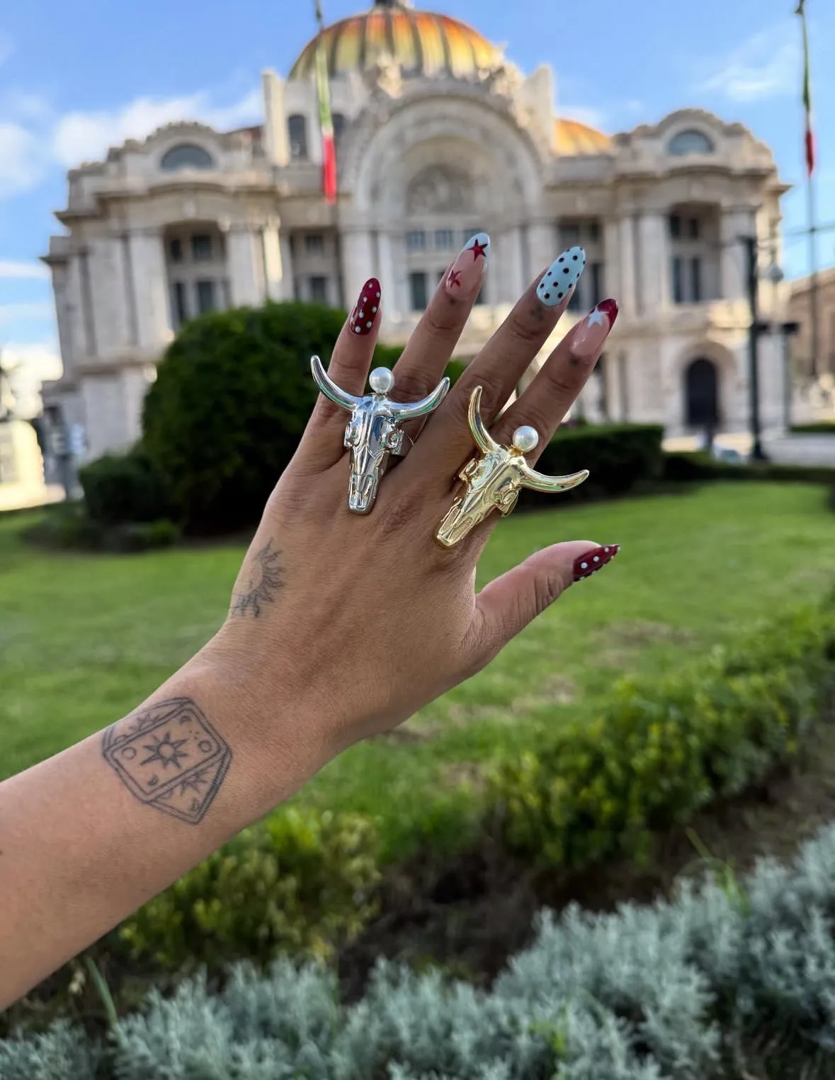 A Fashionable Pearl Bull Head Ring Western Cowboy Style Brass Water Plated Open Suitable For Daily Party Unisex