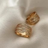 Niche Design Ring Simple High-Grade Multi-Line Ring Brass Plated 18K Gold Forefinger Ring Women