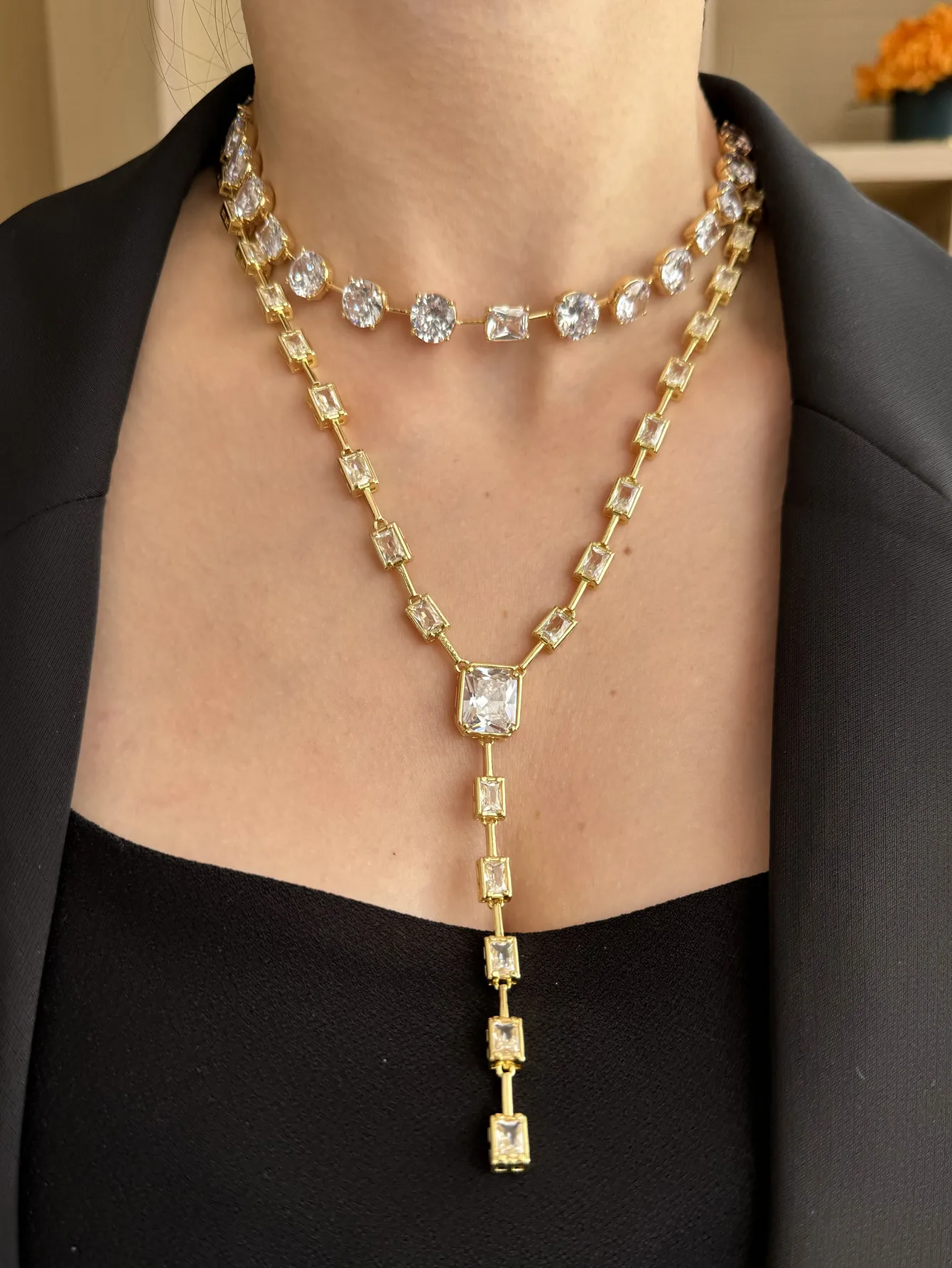 Women's Brass Chain-free 18K Gold Plated Plating Inlay Round Square Zircon Pendant Necklace Brass Jewelry