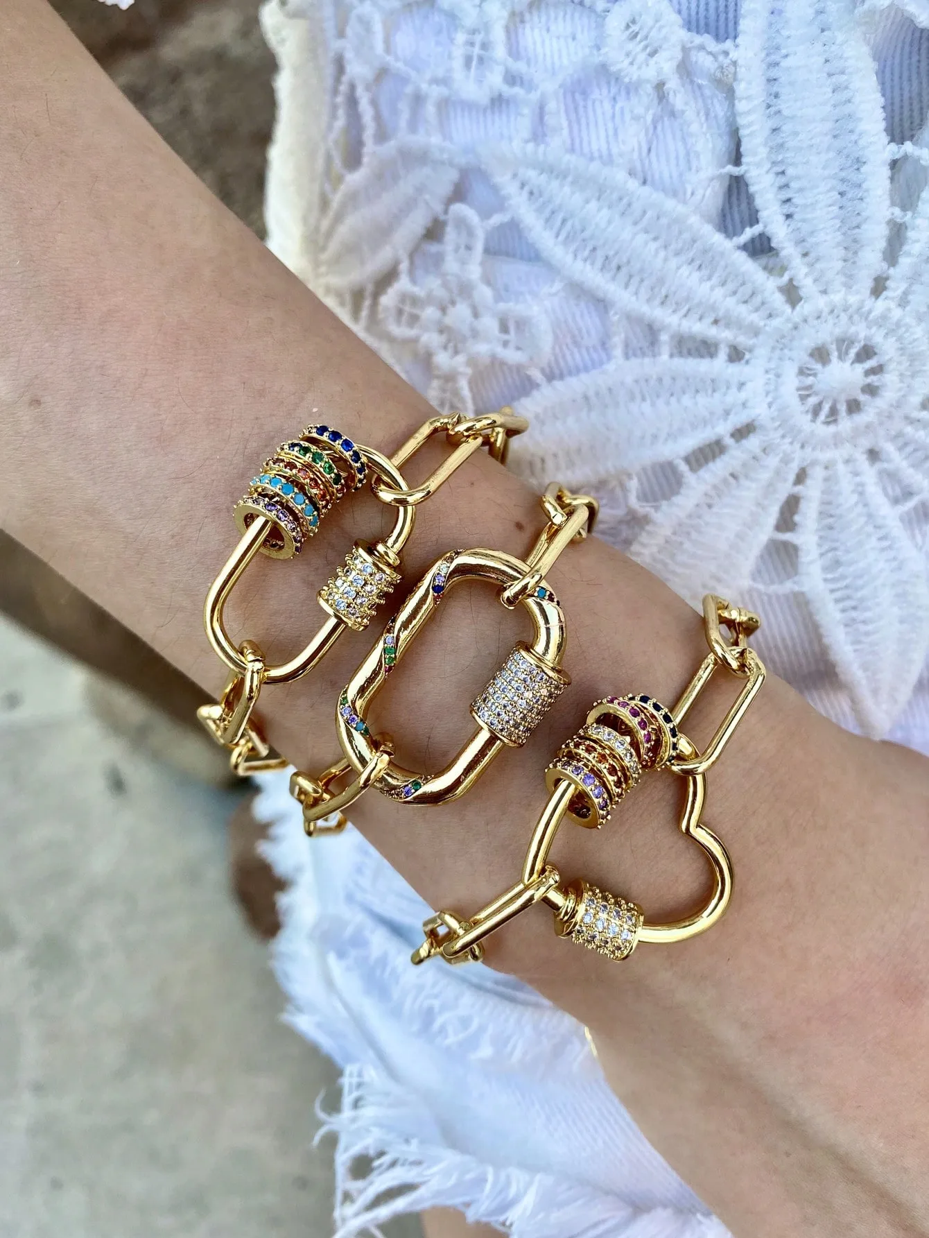 Basic Retro Circle Square Heart Shape Brass Paperclip Chain Bracelets In Bulk