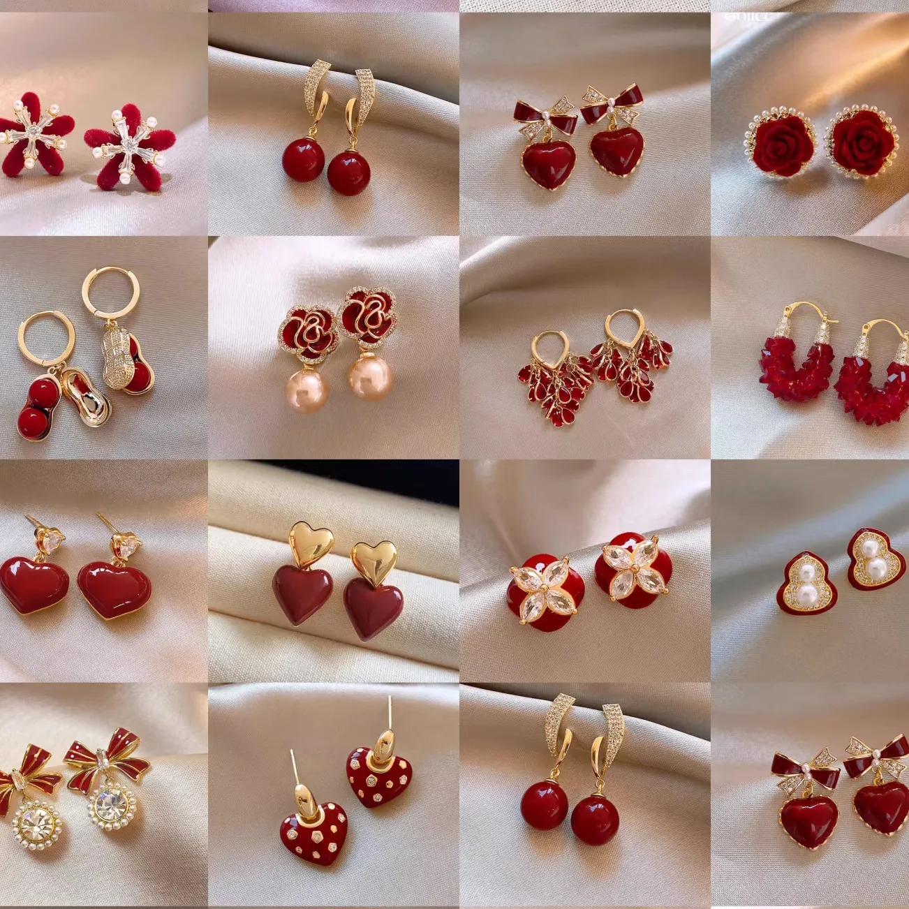 Red Series Silver Needle Drop Oil Celebration Earrings Women's Style Artistic Retro Ear Jewelry Pure Silver Needle Craftsmanship