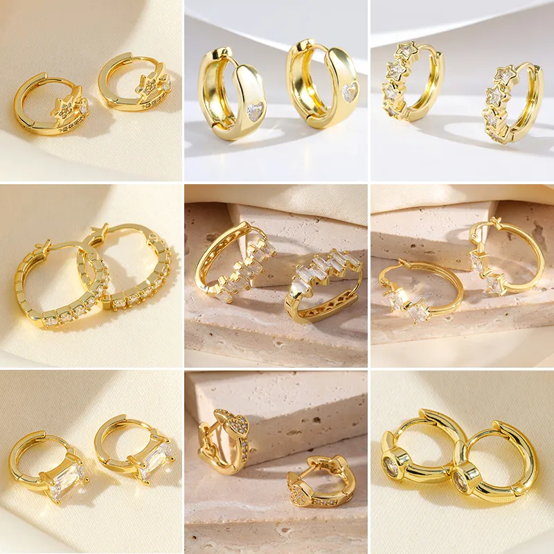 1 Pair Casual Simple Style Round Heart Shape Solid Color Plating Brass 18K Gold Plated Earrings