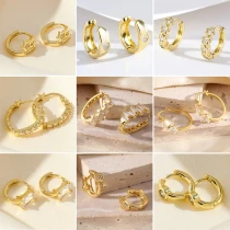 1 Pair Casual Simple Style Round Heart Shape Solid Color Plating Brass 18K Gold Plated Earrings