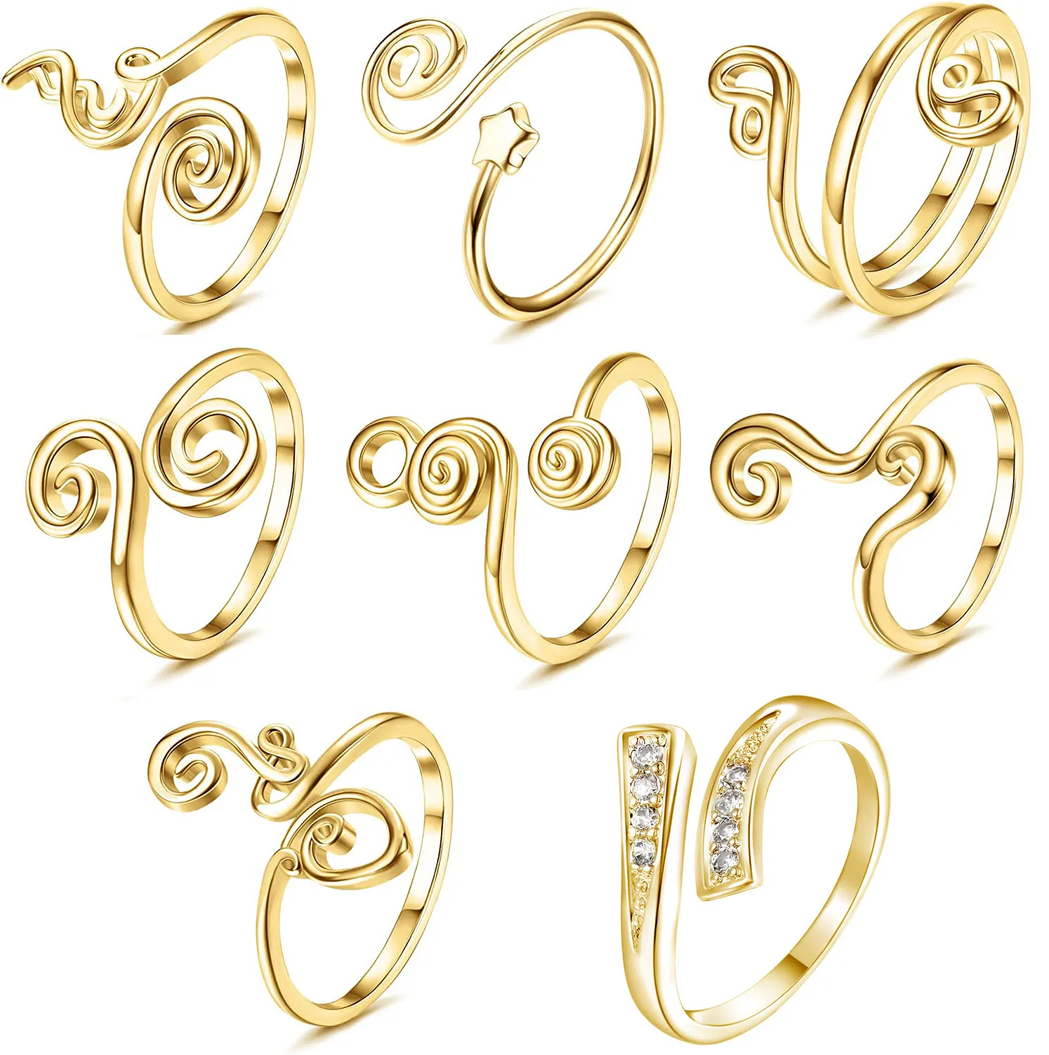 Brass Inlay Geometric Zircon Toe Rings