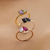 New Birthstones Ring Women's Simple Fashion Zircon Inlaid Ring All-Match Fashion Suit