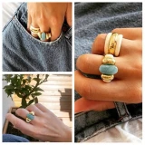 Fashionable Retro French Vacation Feel Aurelie Bidermann ETANIA Lapis Lazuli Color Ring For Women Geometric Pattern Copper